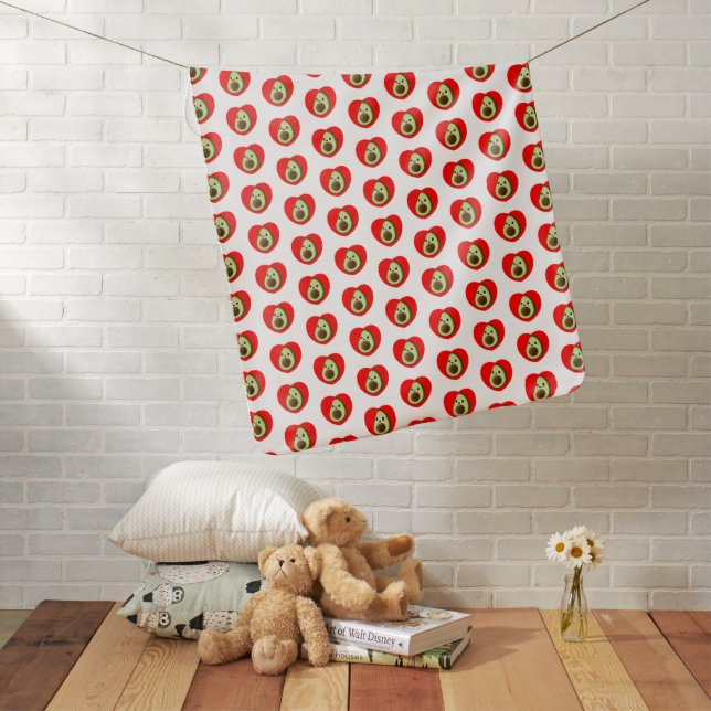 Cute Baby Cartoon Avocado In Red Heart Blanket (In Situ)