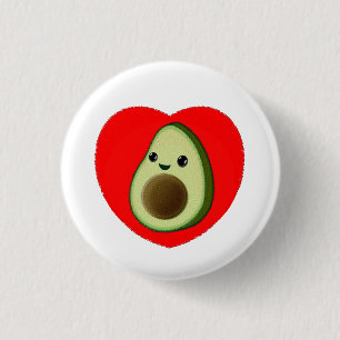 Cute Baby Cartoon Avocado In Red Heart Button