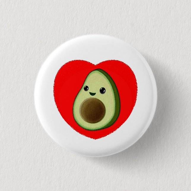 Cute Baby Cartoon Avocado In Red Heart Button (Front)