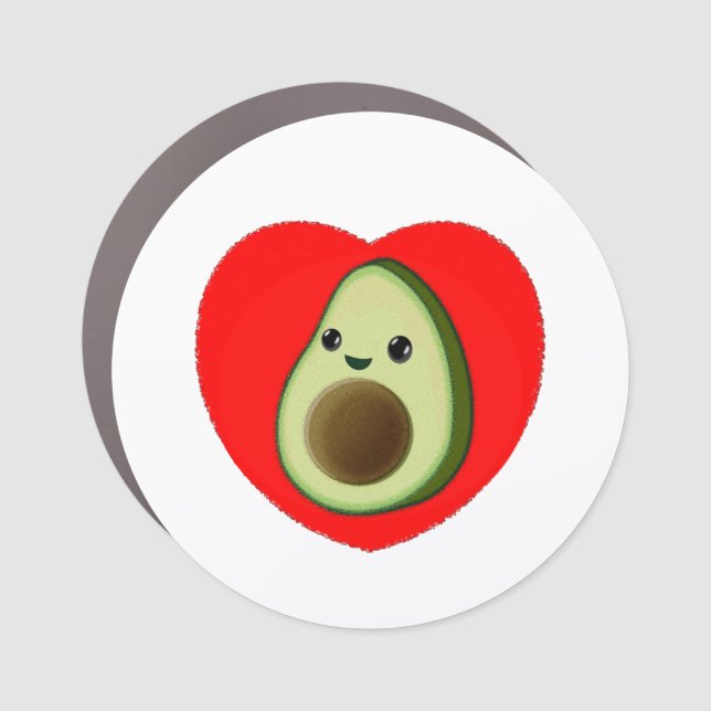 Cute Baby Cartoon Avocado In Red Heart Car Magnet (Front)