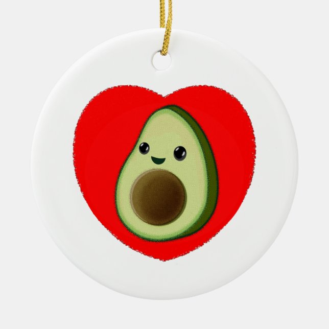 Cute Baby Cartoon Avocado In Red Heart Ceramic Ornament (Front)