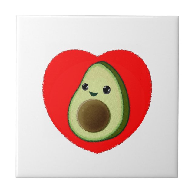 Cute Baby Cartoon Avocado In Red Heart Ceramic Tile (Front)