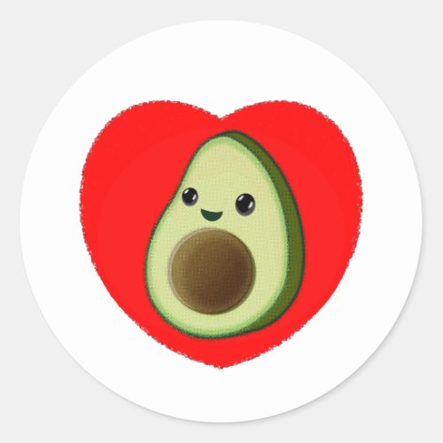 Cute Baby Cartoon Avocado In Red Heart Classic Round Sticker