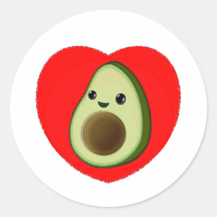 Cute Baby Cartoon Avocado In Red Heart Classic Round Sticker
