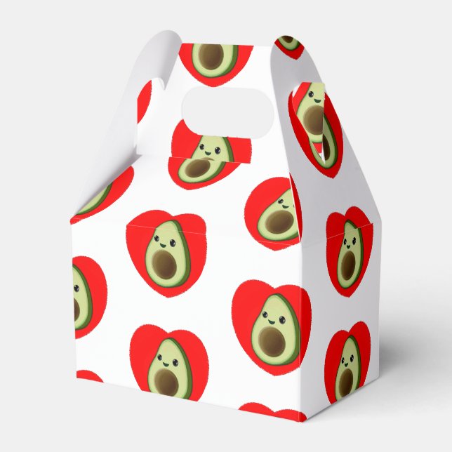Cute Baby Cartoon Avocado In Red Heart Favor Boxes (Front Side)