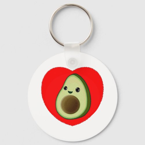 Cute Baby Cartoon Avocado In Red Heart Keychain