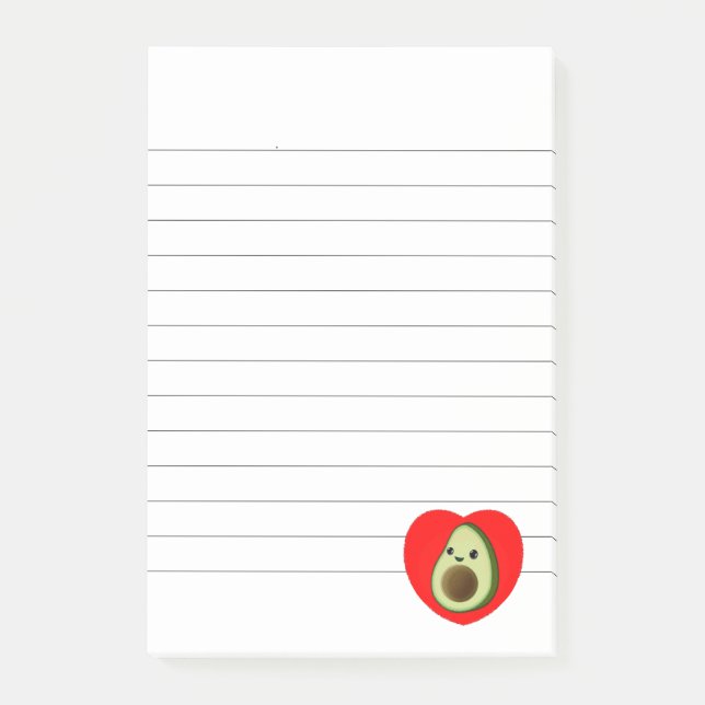 Cute Baby Cartoon Avocado In Red Heart Lined Post-it Notes (Front)