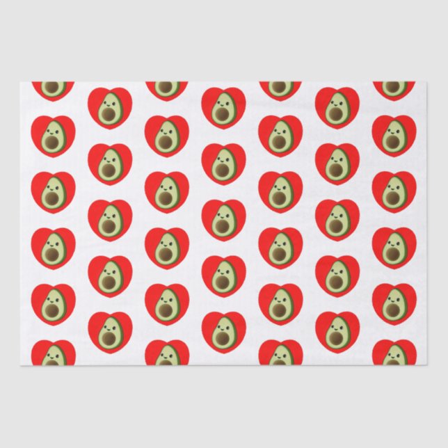 Cute Baby Cartoon Avocado In Red Heart Tissue Paper (Front)