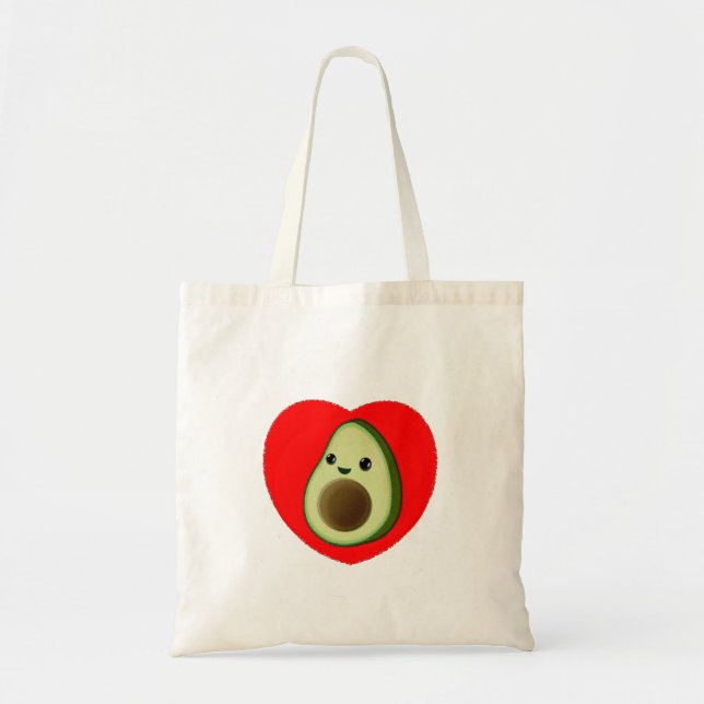 Cute Baby Cartoon Avocado In Red Heart Tote Bag (Front)