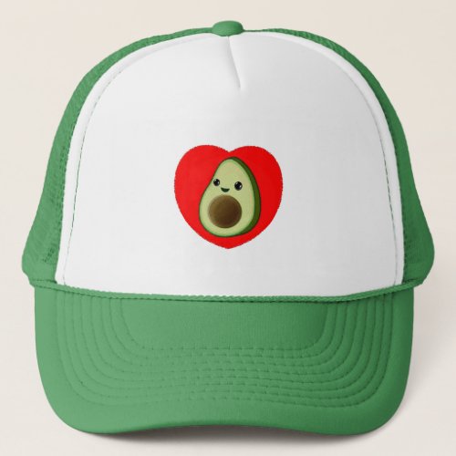 Cute Baby Cartoon Avocado In Red Heart Trucker Hat