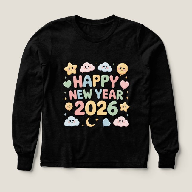 Cute Baby Cartoon New Year 2026 Illustration Tri-Blend Shirts (Design Front)