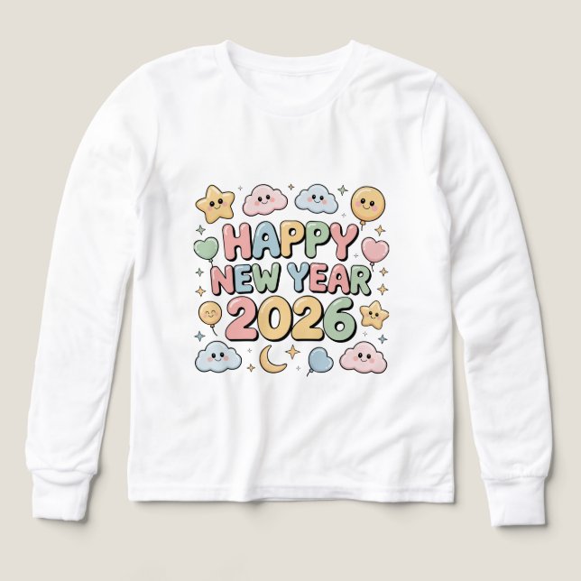 Cute Baby Cartoon New Year 2026 Illustration Tri-Blend Shirts (Design Front)