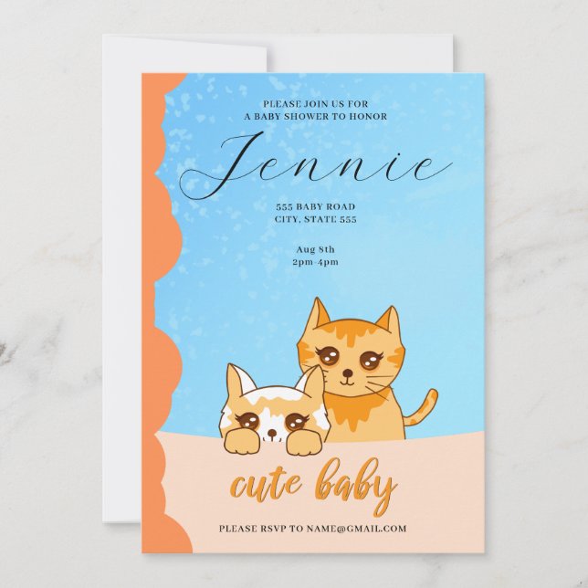 cute baby cat, baby shower Invitation (Front)