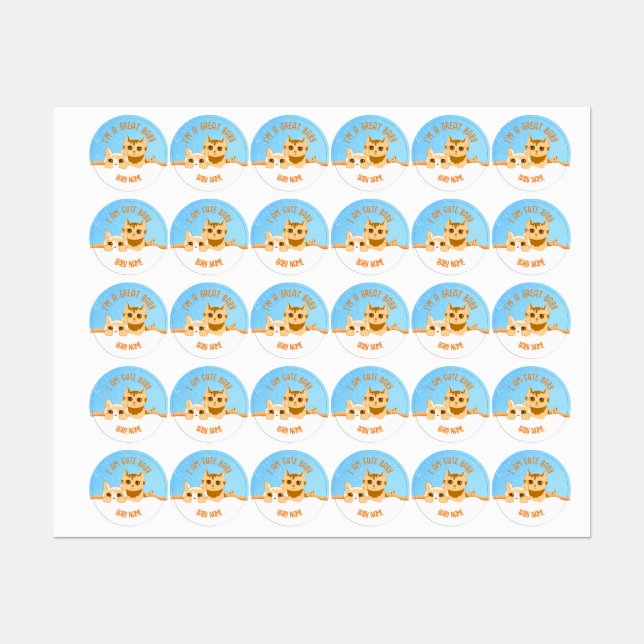 Cute baby cat, baby shower kids' labels (Sheet)