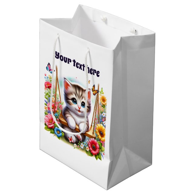 Cute baby cat customizable medium gift bag (Front Angled)