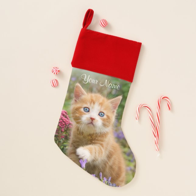 Cute Baby Cat Kitten Pet Playing Animal Photo Head Christmas Stocking (Front)