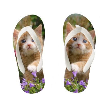 Cute Baby Cat Kitten Pet Playing Animal Photo Head Kid&#39;s Flip Flops