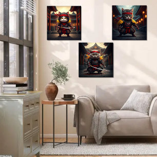 Cute Baby Cat Ninjas Print Set of 3