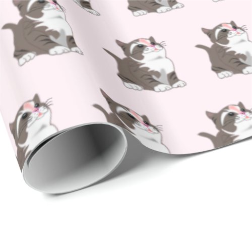 Cute Baby Cat Pink Wrapping Paper