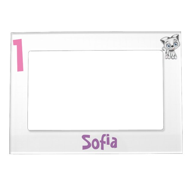 Cute Baby Cat Plaid First Birthday Magnetic Photo  Magnetic Frame (Front)