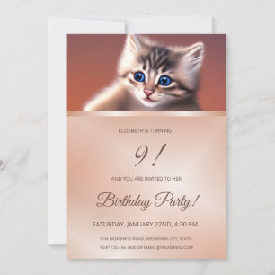 Cute Baby Cat Rose Gold Girls Invitation