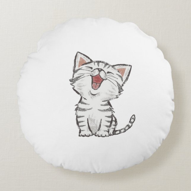 Cute baby cat round pillow (Front)