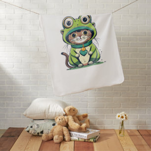 Cute Baby Cat with Frog Hat Blanket
