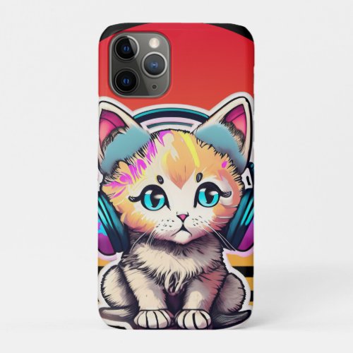 Cute Baby Cat with Headphones iPhone 11 Pro Case