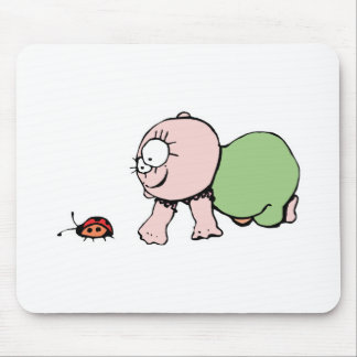 Cute Baby Chasing Ladybug Mouse Pad