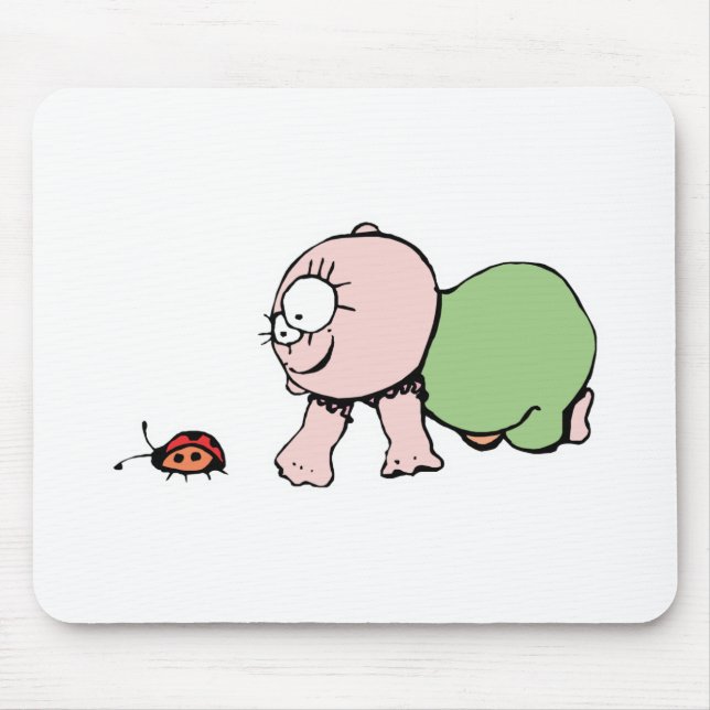 Cute Baby Chasing Ladybug Mouse Pad (Front)