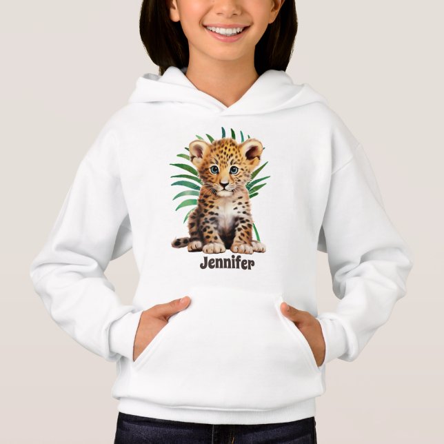 cute baby cheetah add name girls hoodie (Front)