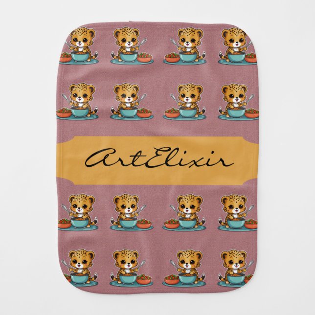 Cute Baby Cheetah Cooking  Burp Cloth (Front)