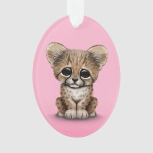 Cute Baby Cheetah Cub on Pink Ornament