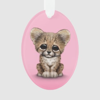 Cute Baby Cheetah Cub On Pink Ornament by crazycreatures at Zazzle
