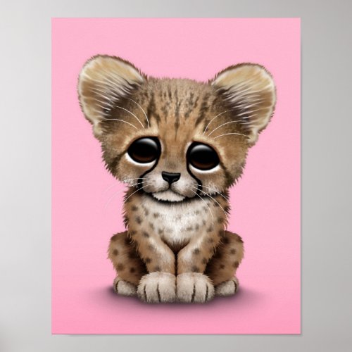 Cute Baby Cheetah Cub on Pink Poster