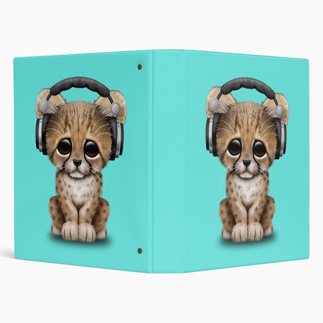 Cute Baby Cheetah Dj Wearing Headphones Binder (Background)