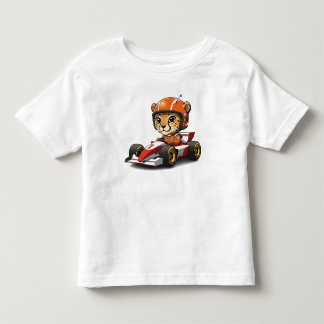Cute Baby Cheetah Race Car Driver Toddler T-shirt (Front)
