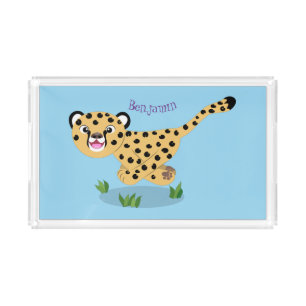 Cute baby cheetah running cartoon illustration acrylic tray