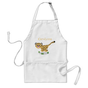Cute baby cheetah running cartoon illustration adult apron