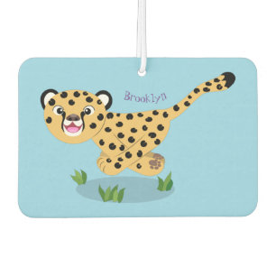 Cute baby cheetah running cartoon illustration air freshener
