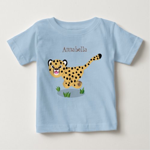 Cute baby cheetah running cartoon illustration baby T_Shirt