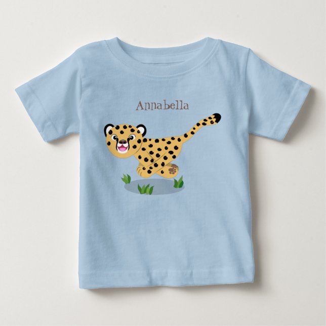 Cute baby cheetah running cartoon illustration baby T-Shirt (Front)