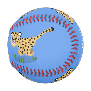 Cute baby cheetah running cartoon illustration baseball