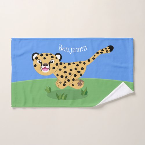 Cute baby cheetah running cartoon illustration bath towel set