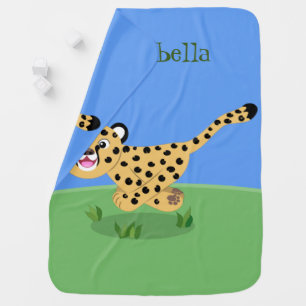 Cute baby cheetah running cartoon illustration blanket