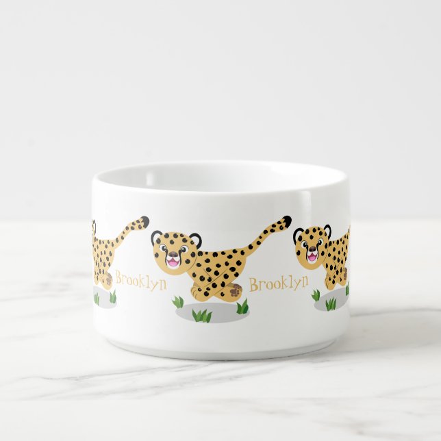 Cute baby cheetah running cartoon illustration bowl (Center)