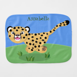 Cute baby cheetah running cartoon illustration burp cloth