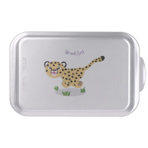 Cute baby cheetah running cartoon illustration cake pan
