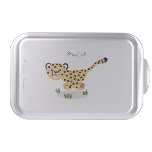 Cute baby cheetah running cartoon illustration cake pan