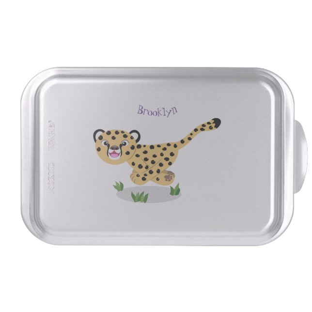 Cute baby cheetah running cartoon illustration cake pan (Front)